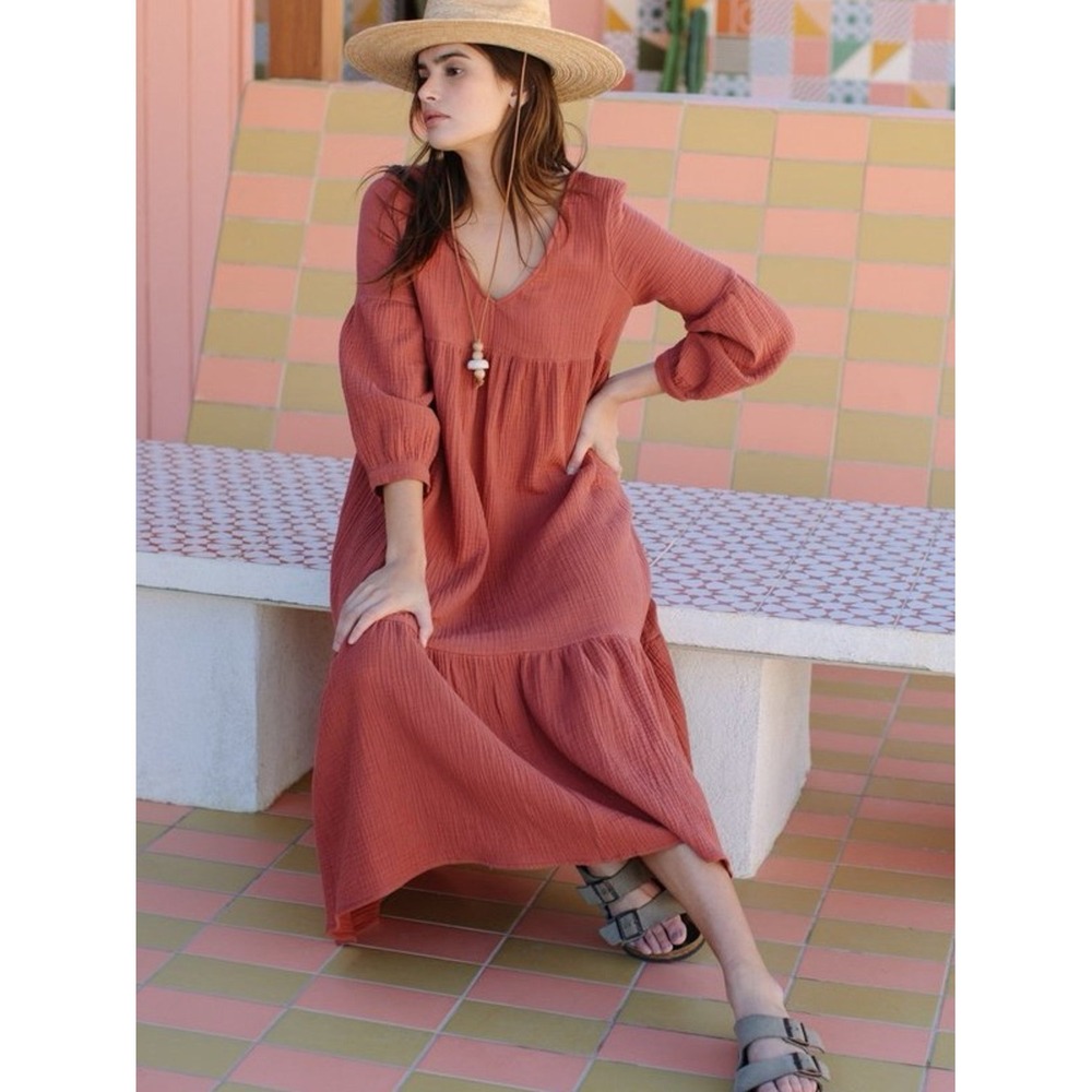 Rachel Pally Gauze Midi Dress S Rust Orange Boho